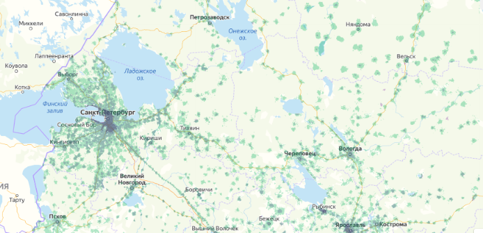 Зона покрытия МТС на карте Пущино 